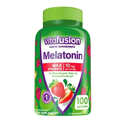 Vitafusion Max Strength Melatonin Gummy Supplements, Strawberry Flavored, 10 mg Melatonin Sleep Supplements, America s Number 1 Gummy Vitamin Brand, 50 Day Supply, 100 Count