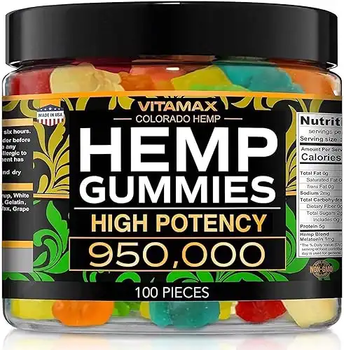 Hemp Gummies High Potency 950,000 Natural Tasty Fruit Flavors - 100% Made in USA - 100ct