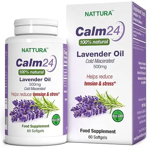 Nattura Calm Aid Lavender Oil Pills - 500mg - 60 Softgels - 100% Natural, Helps Reduce Stress, Calming for Body & Mind, Non-GMO, Certified Kosher